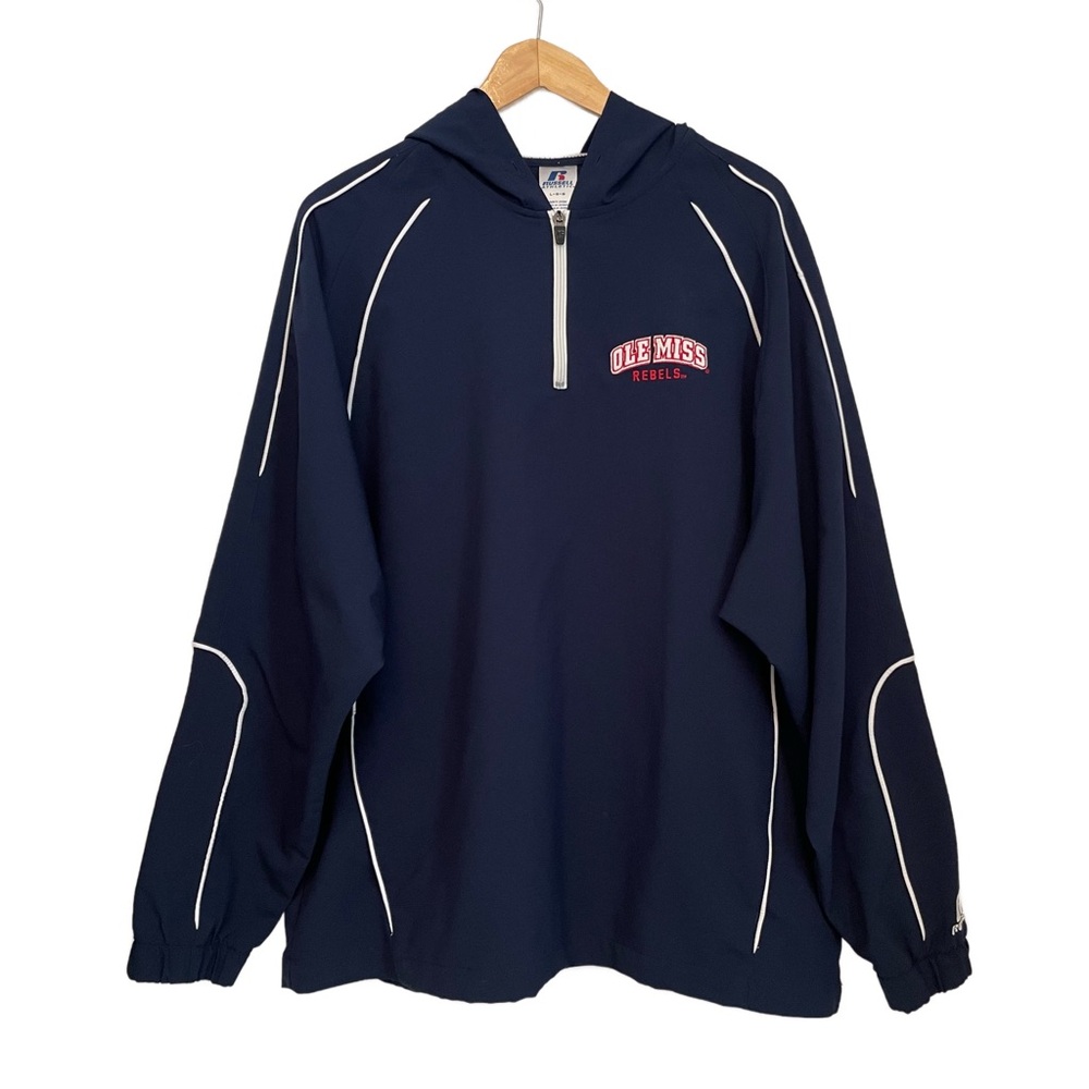 Russell Athletic Ole Miss Rebels 1/4 Zip Warm Up Hoodie Pullover Mens Size Large